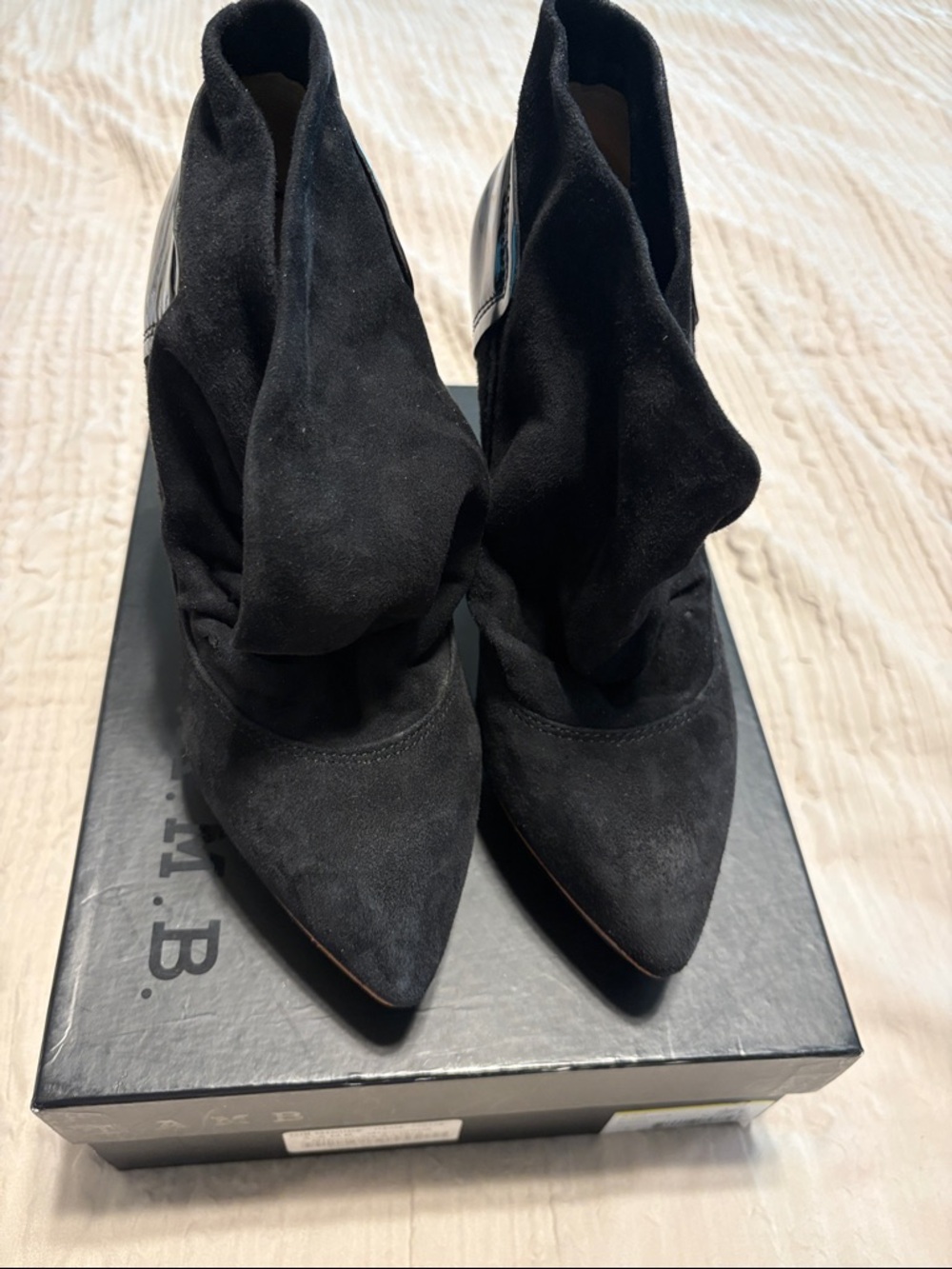 L.A.M.B. Black Suede Pointed-Toe Ankle Boots